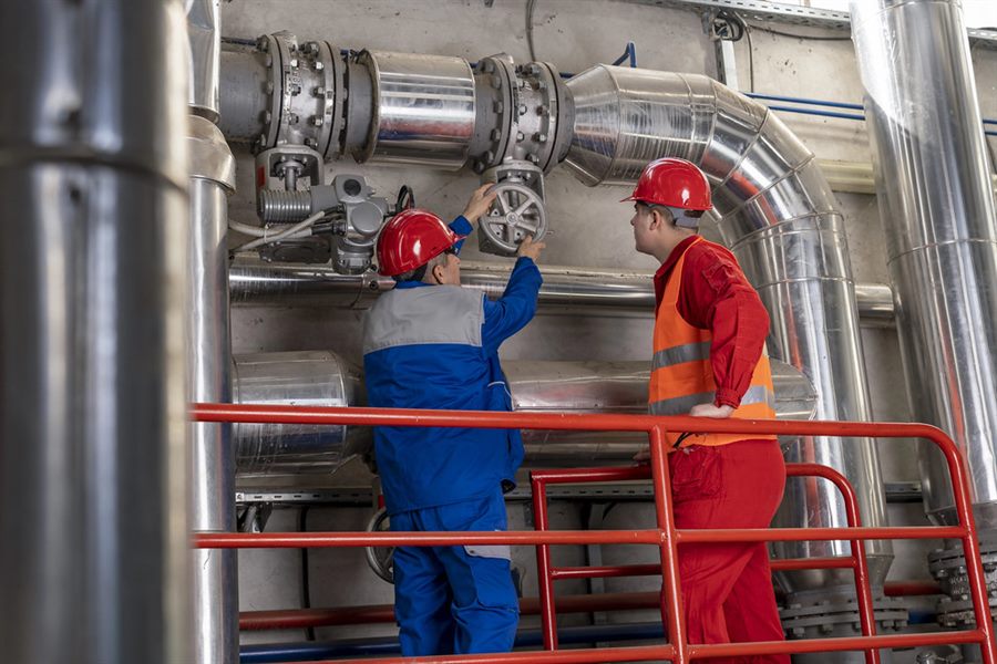 Personal con equipo de protección personal en planta industrial